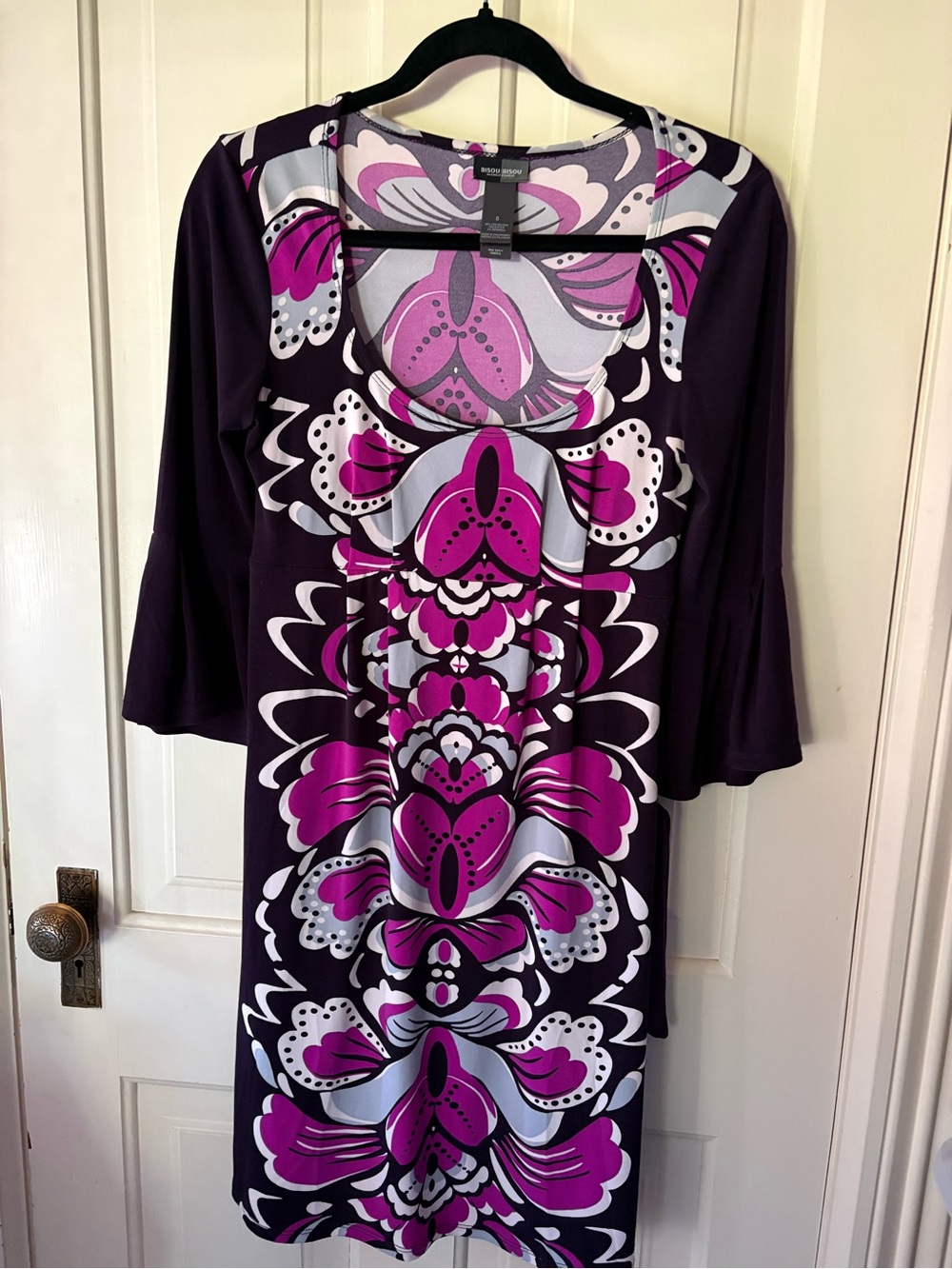 Bisou Bisou Purple and Pink Floral Scoop Neck Midi Dress